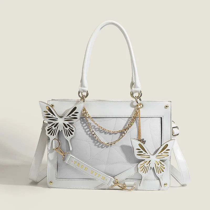 Gothic Lolita Shoulder Bags Briefcases Women Labyrinth Butterfly Chains Transparent Window Halloween HandBags Itabags Tote