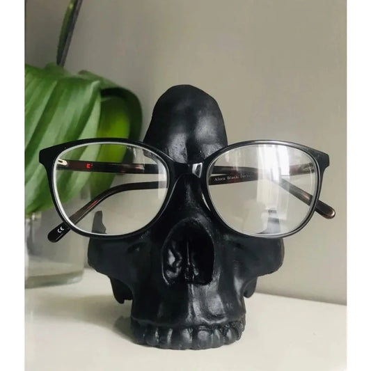 Gothic Skull Glasses Holders Skull Statues Eyewear Stand Crafts Desktop Ornament for Home Office Room Decor Birthday Halloween