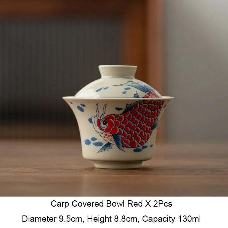 Grass and Wood Gray Arowana Sancai Gaiwan, Tea Cup, Anti-Scald with Lid, Kung Fu Tea Set, Single High-End Household Ceramic Bowl