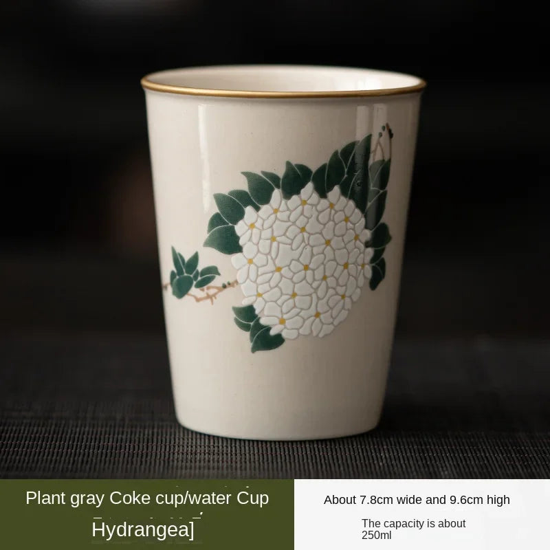 Grass and Wood Gray Glaze Tea Cup Large Master Cup Household Milk Coffee Cup Tea Brewing Water Creative Teacup Mug