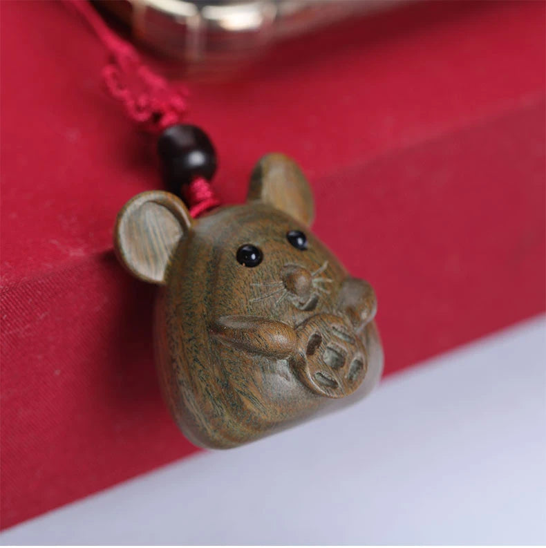 Green sandalwood Ebony 3.5cm Animal Sculpture Lucky mouse Pendant Car Hanging Bag Pendant Mascot Collection