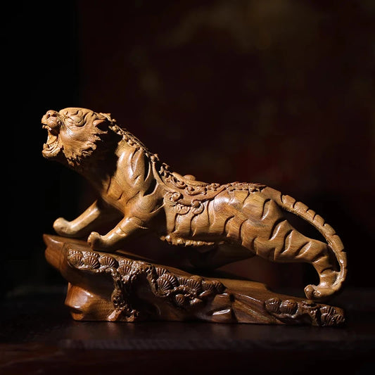 Green sandalwood statue animal Solid wood wood sculpture Zodiac tiger hand piece office home decoration