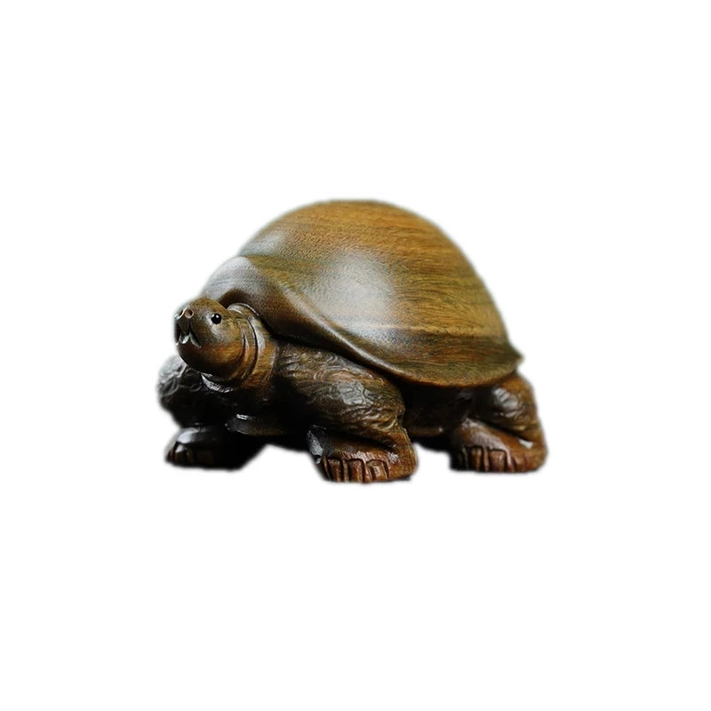 Guaiacum Wood 6cm Rich Turtle Sculpture Feng Shui Wood Carving Tortoise Statue Lucky Animal Home Decor