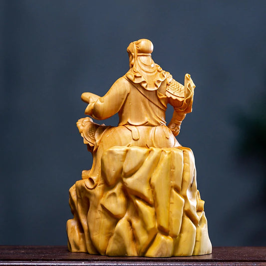 Guan Gong Wood Statue Figure Buddha Statue Boxwood Sculpture Wooden Carving Guan Yu Home Decoration Mini Ornaments