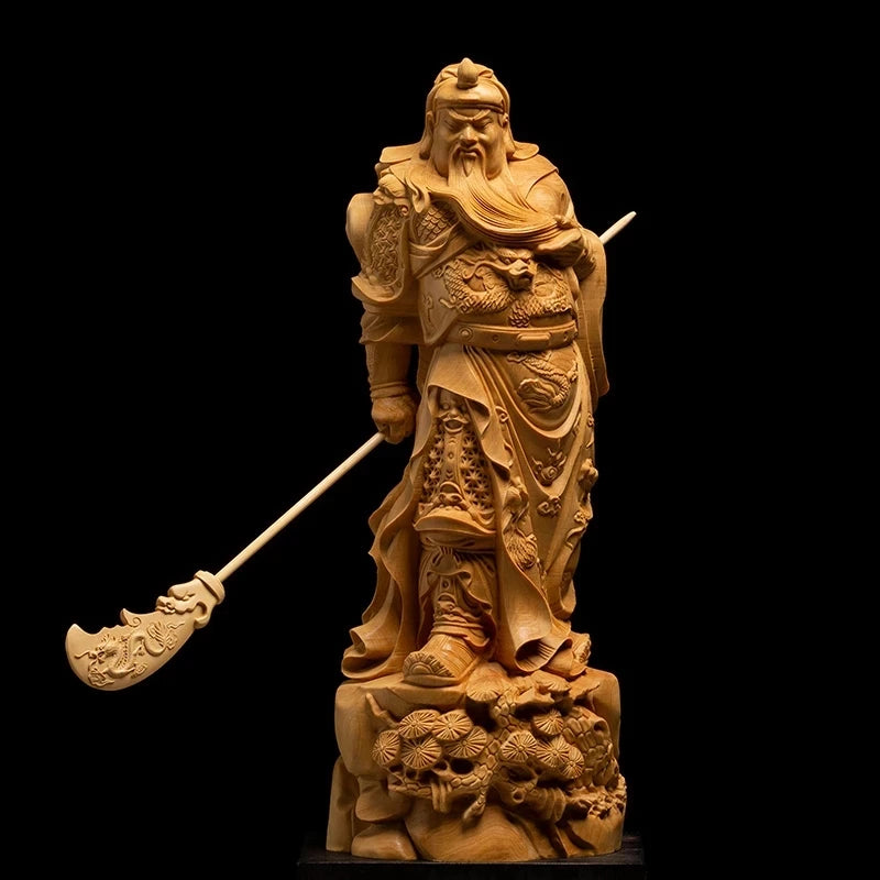 GuanYu Dynasty Warriors Legend Statue, Guangong Wooden People Sculpture, Wooden Crafts Decoration
