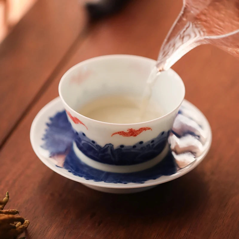 Guanfu Museum Fushan Shouhai Master Cup Jingdezhen High Temperature Firing Egg-Shell Porcelain Hand Painted Blue and White Glaze