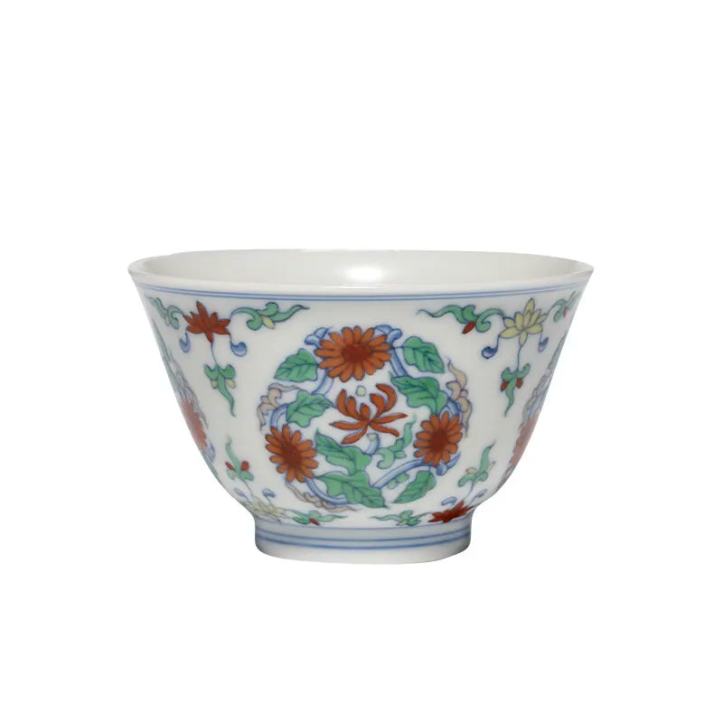 Guanfu Museum Imitation Mingcheng Fighting Color Chrysanthemum Pattern Sancai Gaiwan Tea Cup Master Cup Jingdezhen Tea Set Hand-