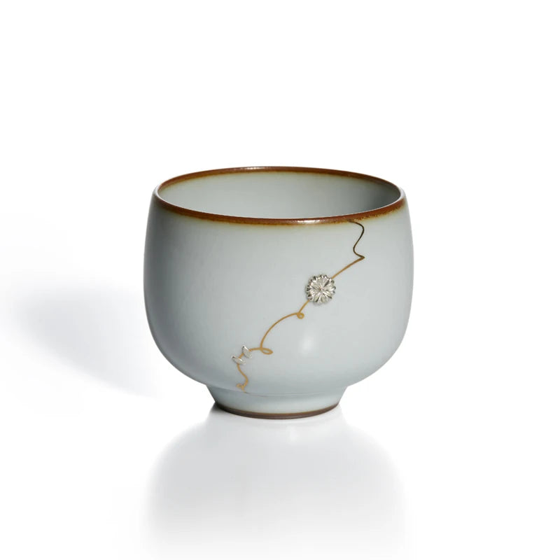 Guanfu Museum Imitation Official Glaze Porcelain Set Antique Style Official Kiln Handmade Jingdezhen Tea Cup Cover Teacup Silver