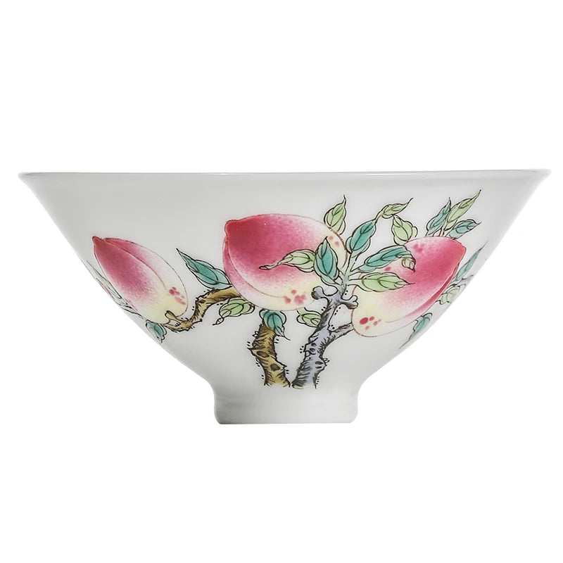 Guanfu Museum Pastel Fu Lu Double Full Couple Cups Jingdezhen Egg-Shell Porcelain Hand Painted White Porcelain Painted Peach Bat