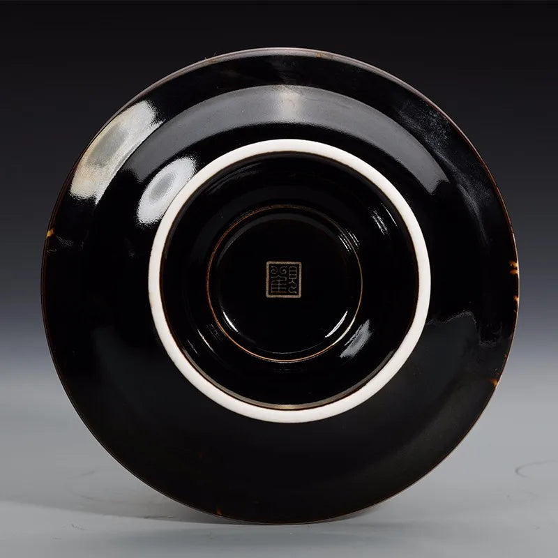 Guanfu Museum Temmoku Glaze Gold Painting Handmade Lidded Bowl Tea Set Set Jizhou Kiln Porcelain Kung Fu Tea Set Tea Cup Tea Cup