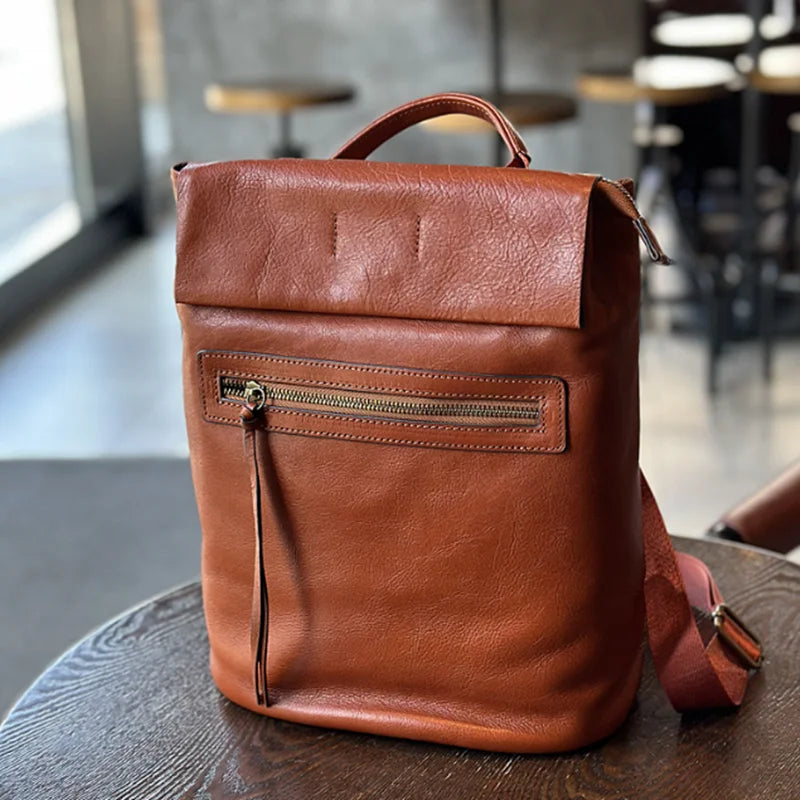 Guard against theft cow skin backpack, large capacity, casual, leather group, travel, outdoor, laptop, fashion