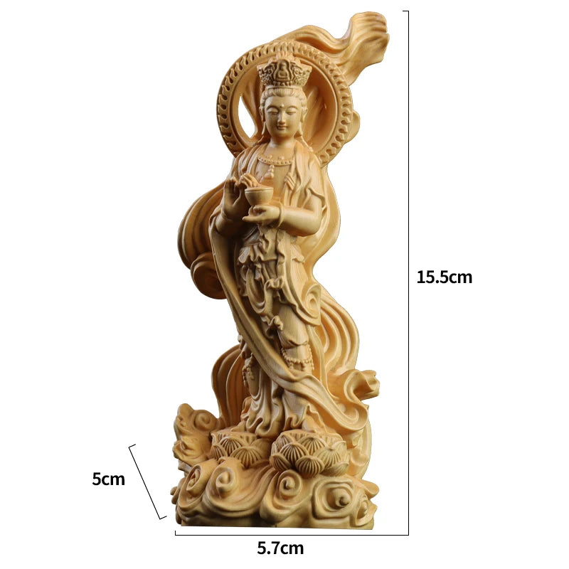 15.5cm Boxwood Wood Statue Figure Statue Buddha God Myth Feng Shui Office Decoration Collection Wood Statue