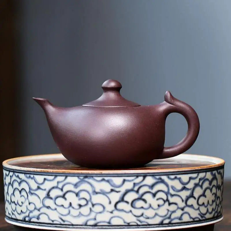 Old Purple Clay Small Crescent Pot, Zisha Teapot, Yixing Handmade Pot, Kung-Fu Teaware, Purple Clay Drinkware for Puer Green and