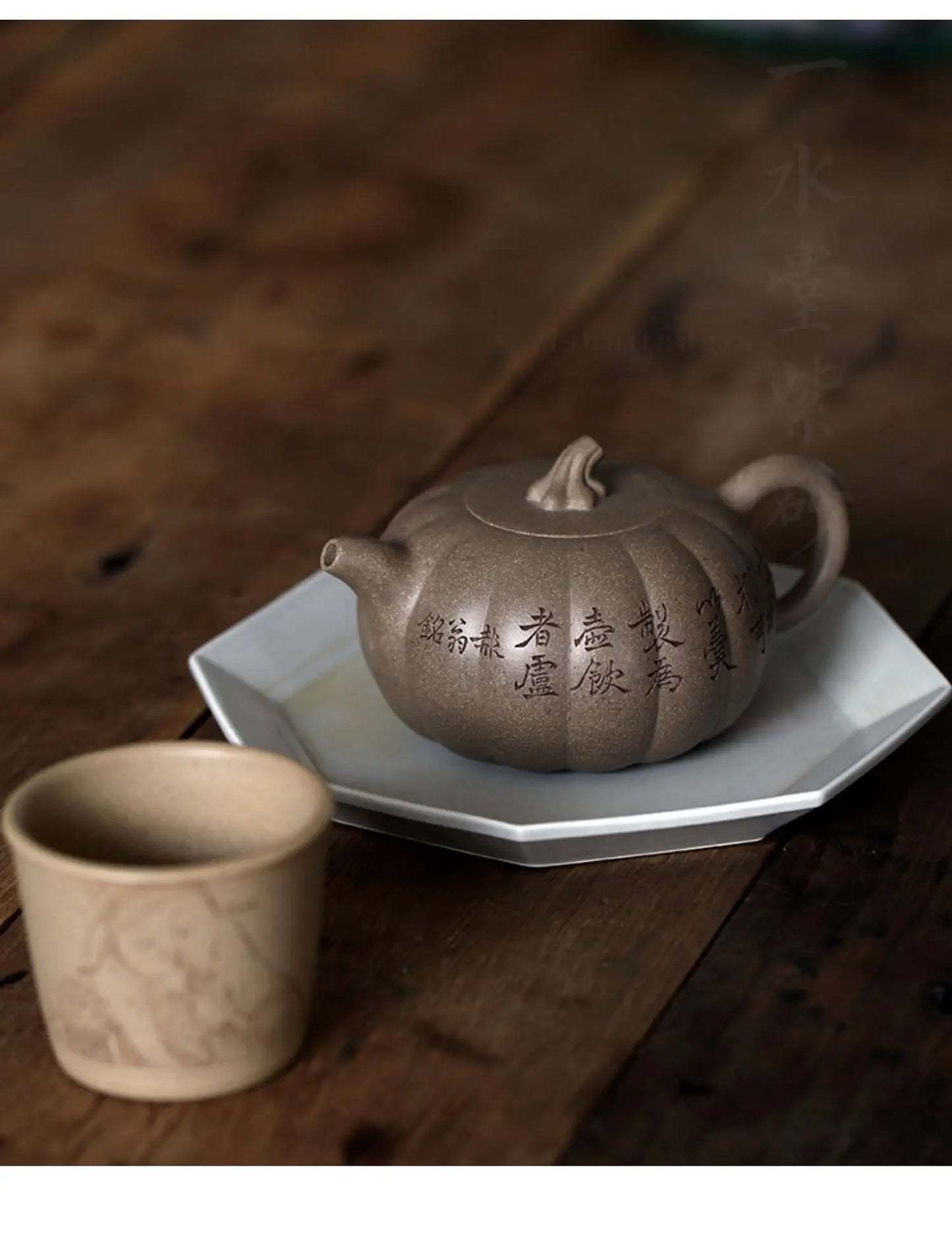 Yixing raw ore genuine famous hand-made purple clay pot section, green pumpkin pot section, old flavor carving