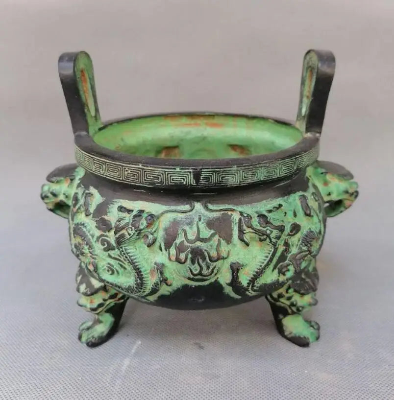 China bronze two dragon play bead Incense burner crafts statue