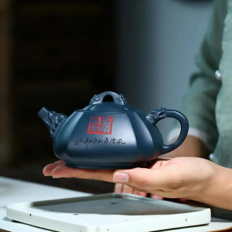 A Stone Scoop Carved With Dragon Rhyme in a Famous Purple Clay Teapot in Tianqing Clay Yixing Handmade Pot Kung-Fu Teaware Purp