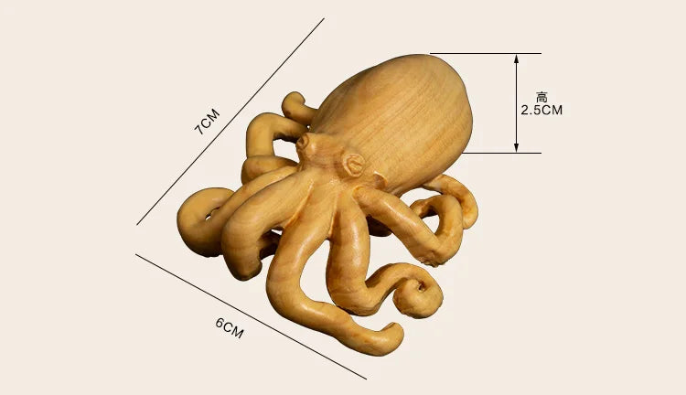 Wooden Octopus Figurine, Hand-Crafted Miniature Animal Statue, Unique Home Decor, Ambiance