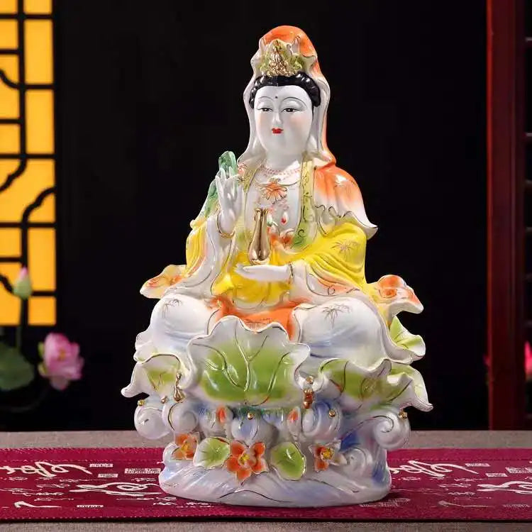 Avalokitesvara statue Southeast Asia home decoration Temple Fengshui South China Sea Avalokitesvara painted pottery prays 16 "