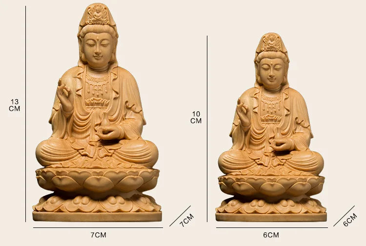 Boxwood 10cm 13cm Guanyin Sculpture Buddhism Wood Sitting Lotus Guan Yin Statue Home Decor