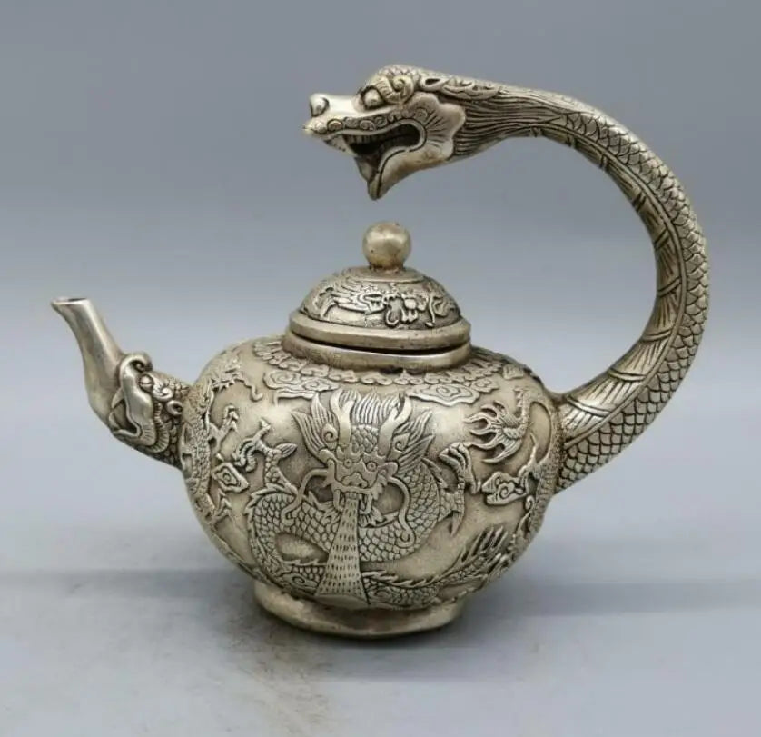 China White copper dragon teapot crafts statue