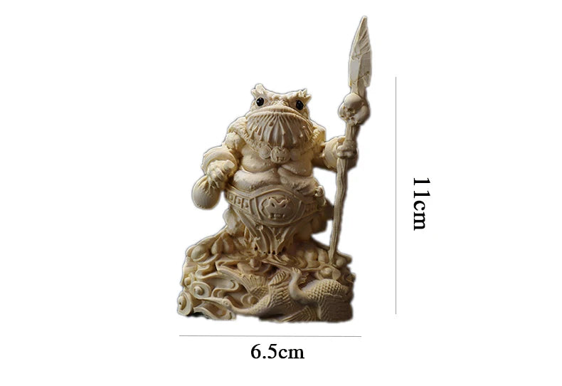 Boxwood 11cm Gold Toad General Sculpture Wood Carving Chinese Myth Animal Statue Lucky Mascot Home Decor
