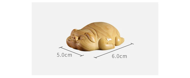 Boxwood 6cm Lucky Pig Sculpture Real Wood Feng Shui Animal Statue Figure Piggy Cute Home Decor