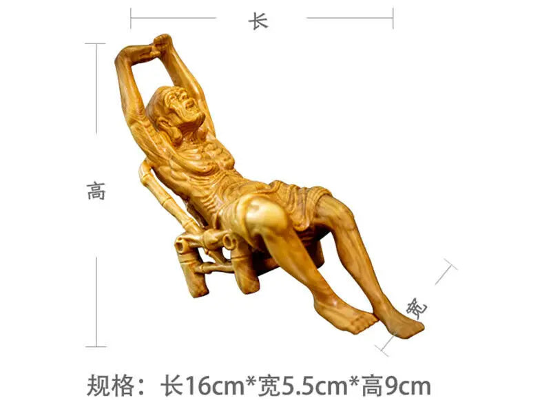TL088 -- 16 x 5.5 x 9 CM Hand Carved Boxwood Figurine Carving : Luo Han on Chair