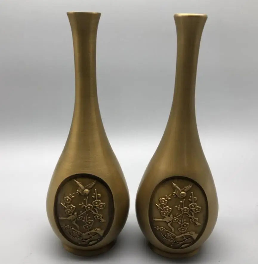 China brass magpies vase crafts statue A pair