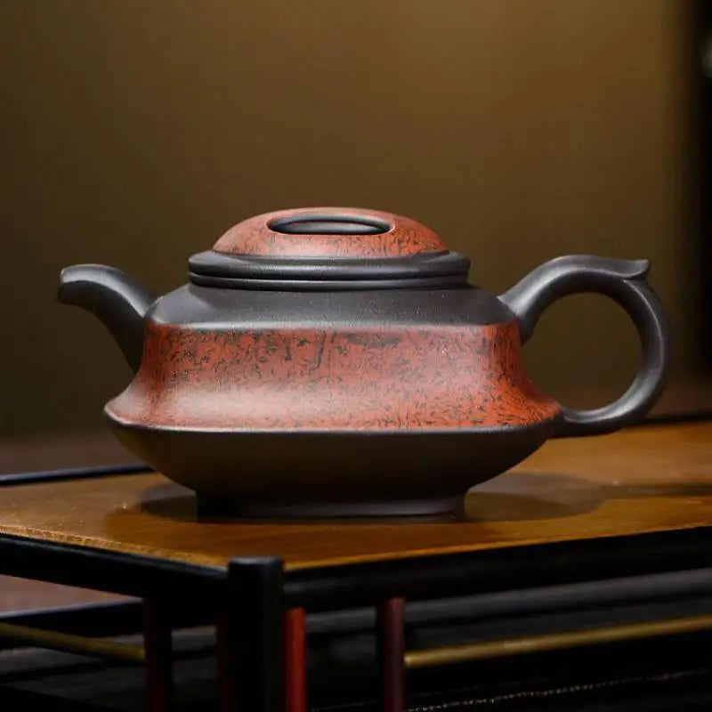 Handmade Kung-Fu Teaware, Cow Cover, Square Pot, Ore Black Clay, Zisha Teapot, Purple Clay, Drinkware for Puer Green and Black