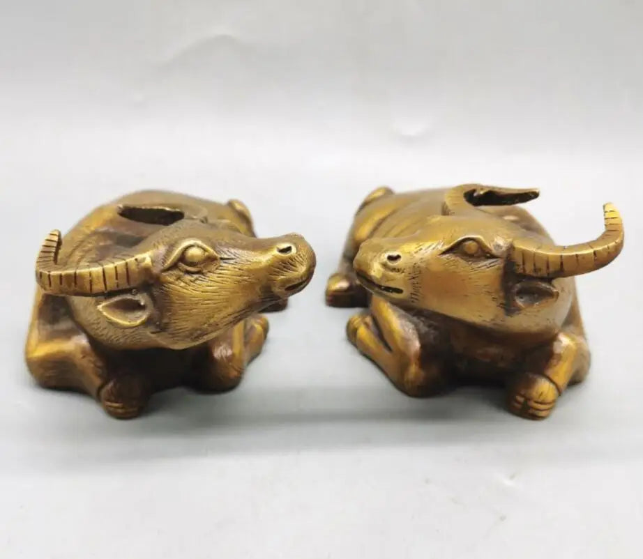 China brass Lying cow crafts statue A pair