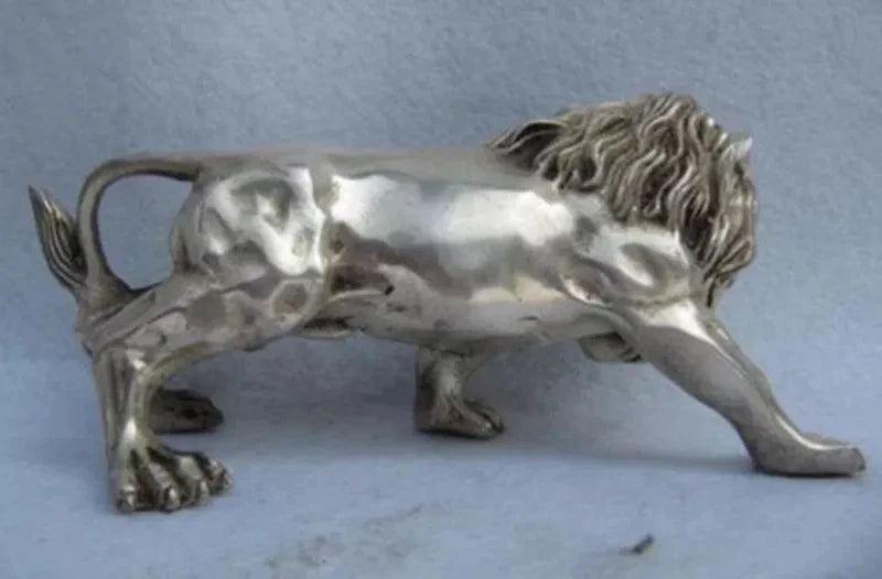 Estatua de León para hombre, animal felino de cobre blanco plateado, refinado, folclórico, China
