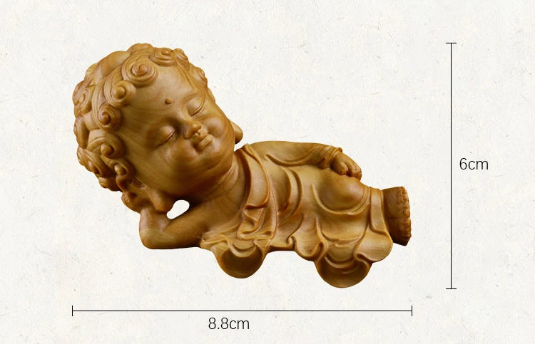 Boxwood 8CM Sakyamuni Sculpture Wood Lying Down Cartoons Buddha Statue Home Decor