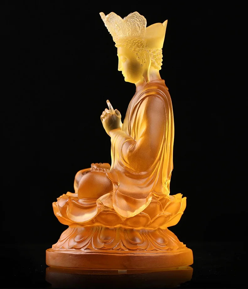 Coloured glaze Tathagata Buddha Statue Decoration Buddhist temple home decor worship Shakyamuni Buddha Temple Buddhist Supplies