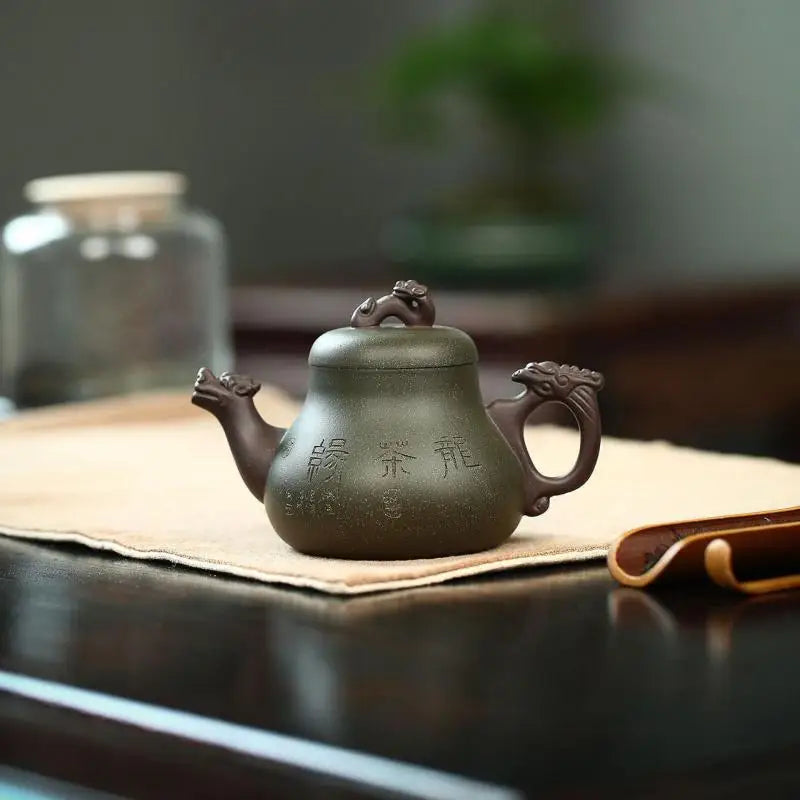 Yixing Purple Clay Handmade Dragon Tea Edge Teapot Set,Zisha Kettle,Drinkware,Suit for Green Tea, Raw Ore Green Tea