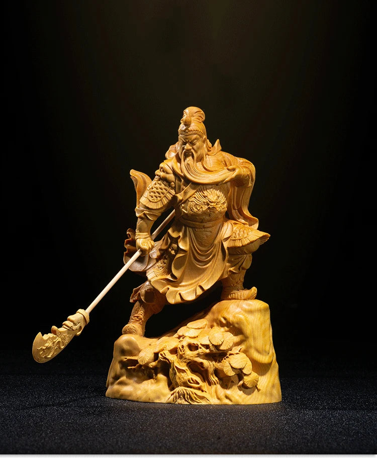 Boxwood 12cm 18cm Guanyu Sculpture The Three Kingdoms Wood Carving Guan Gong Statue Home Decor