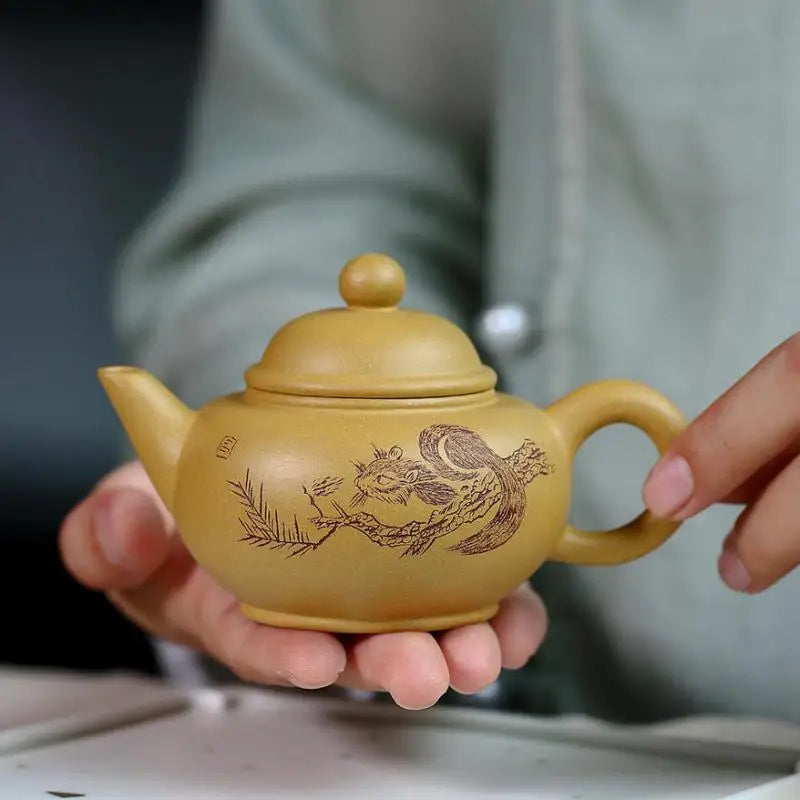 Handmade Kung-Fu Teaware, Yixing Clay Horizontal Pot, Zisha Teapot, Purple Clay Drinkware for Puer Green and Black