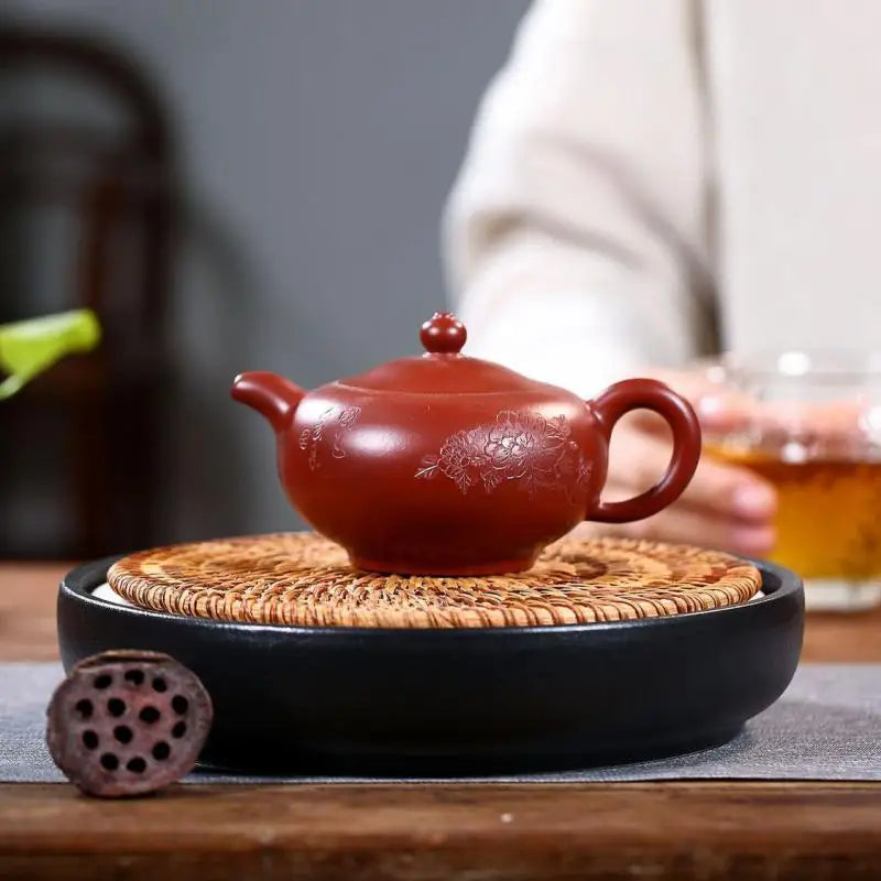 Handmade Carved Niu Cover Lotus Seed Pot, Zisha Teapot, Yixing , Kung-Fu Teaware, Purple Clay Drinkware for Puer Green and Black