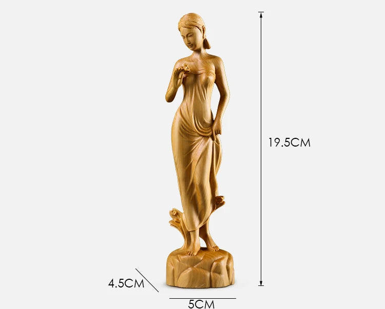 Boxwood 19cm Beauty Sculpture Wood Out of The Bath Girl Statue Home Decor