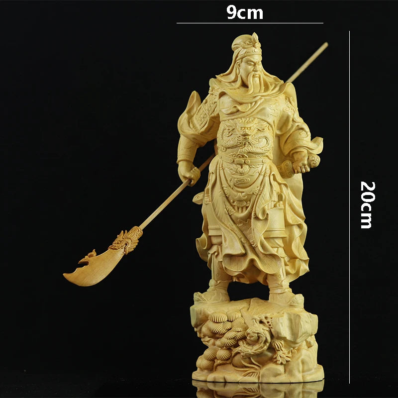 Boxwood 20cm Guanyu Sculpture Three Kingdoms Wood Statue Feng Shui Collection Wealth God Guan Gong Home Decor