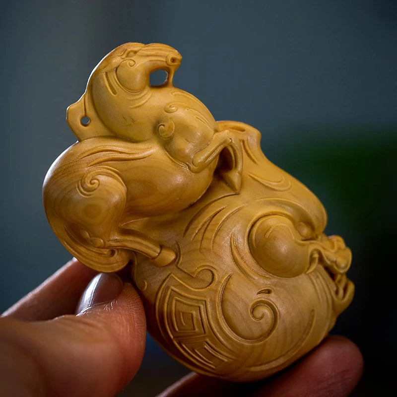 Boxwood 7 cm animal dragon horse spirit mascot sculpture collection home crafts car decoration animal small pendant