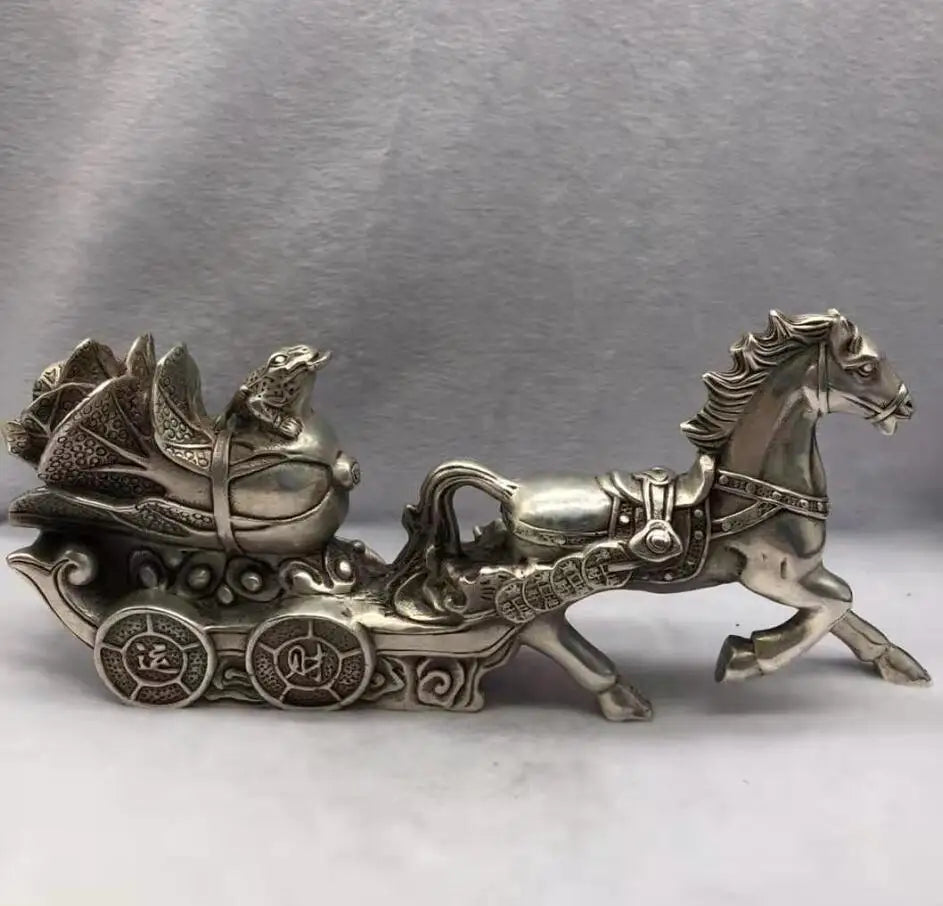 Chinese White copper horse Pull cabbage wealth crafts statue