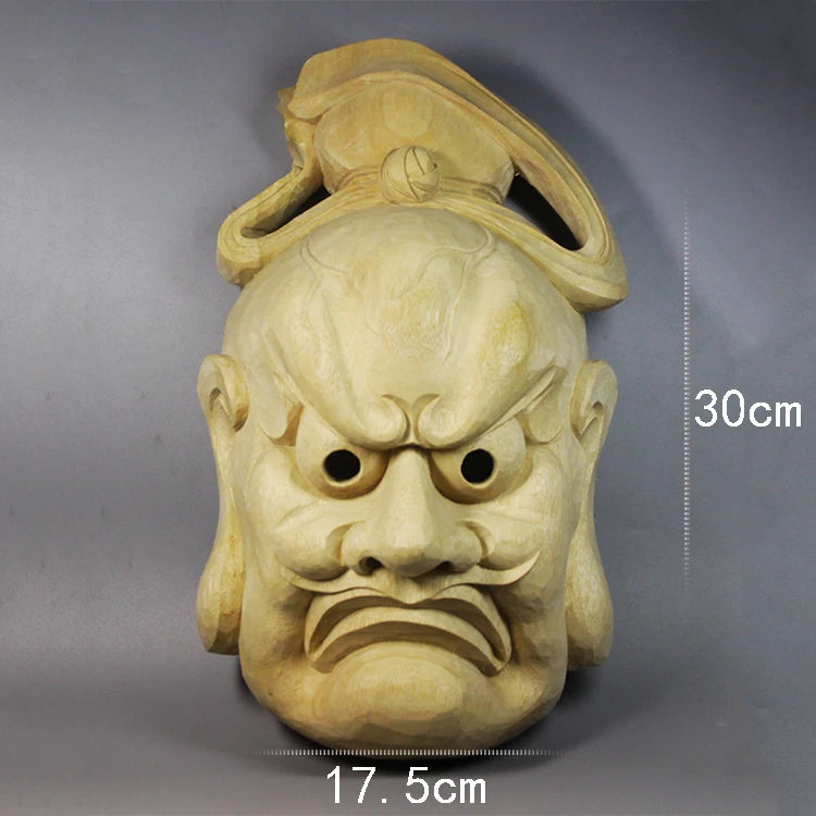 Camphorwood Japanese Wood Statue Mask Wall Decoration Traditional Craft Benevolent King Buddha Decoration Tattoo Home Decor