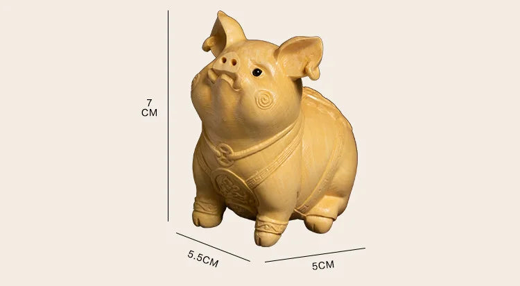 Boxwood 7CM Lucky Pig Feng Shui Cute Piggy Zodiac Animal Sculpture Mascot Wood Statue Home Decor Car Decoration Accessories