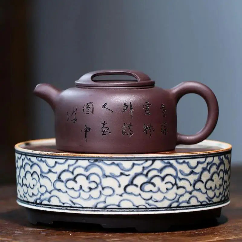 Carved Niu Gai Lotus Seed Teapot, Zisha Teapot, Yixing Handmade Pot, Kung-Fu Teaware, Purple Clay Drinkware for Puer