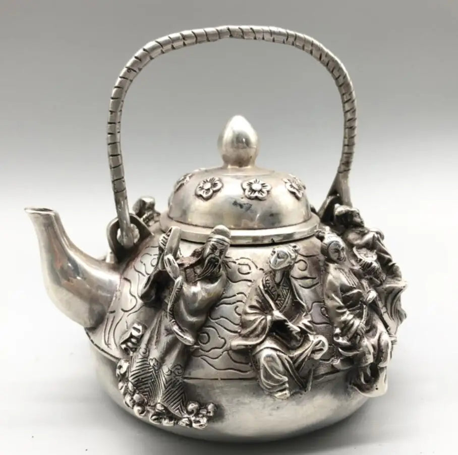 Chinese White copper eight immortals teapot crafts statue