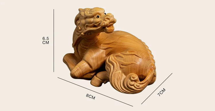 Boxwood Living Room Decoration Feng Shui Fortune Real Wood Kirin Sculpture Handicrafts Pixiu Wood Statue Home Decor
