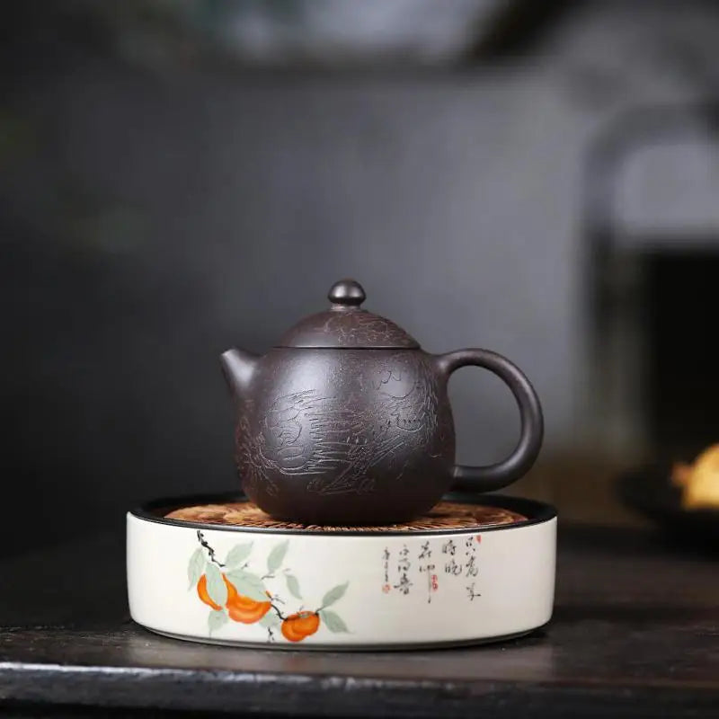 Yixing Purple Clay, Zisha Teapot, Tea Set, Drinkware, Dark mud Dragon Egg Pot,Teaware,Handmade,Green Dark Home Decoration