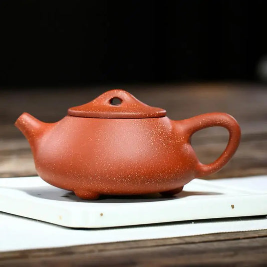 Dragon Blood Sand Stone Scoop Teapot Zisha Yixing Handmade Pot, Kung-Fu Teaware, Purple Clay Drinkware for Puer, Green and Black