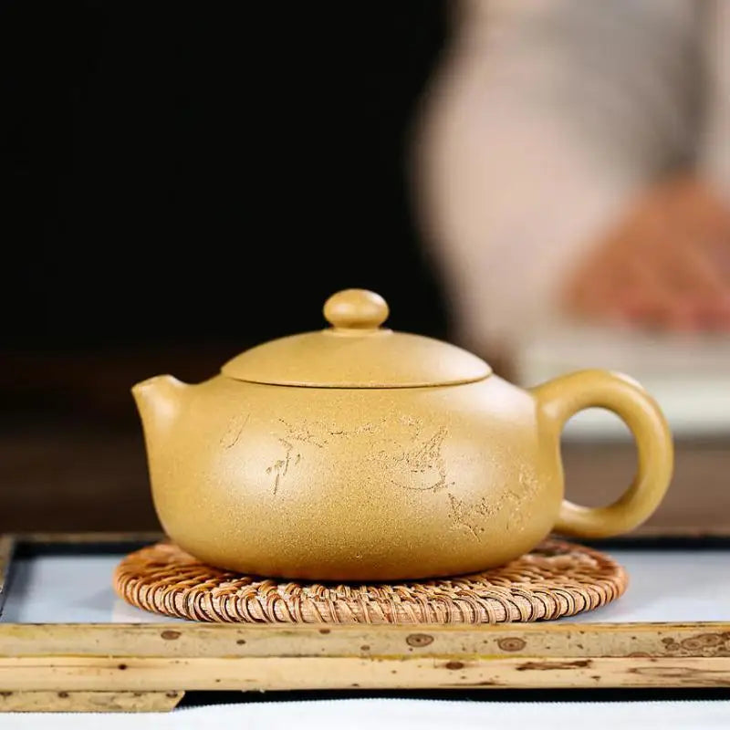 Handmade Yunguan Flat Xishi Teapot, Kung-Fu Teaware, Yixing Handmade Pot, Purple Clay, Drinkware for Puer, Green, Black
