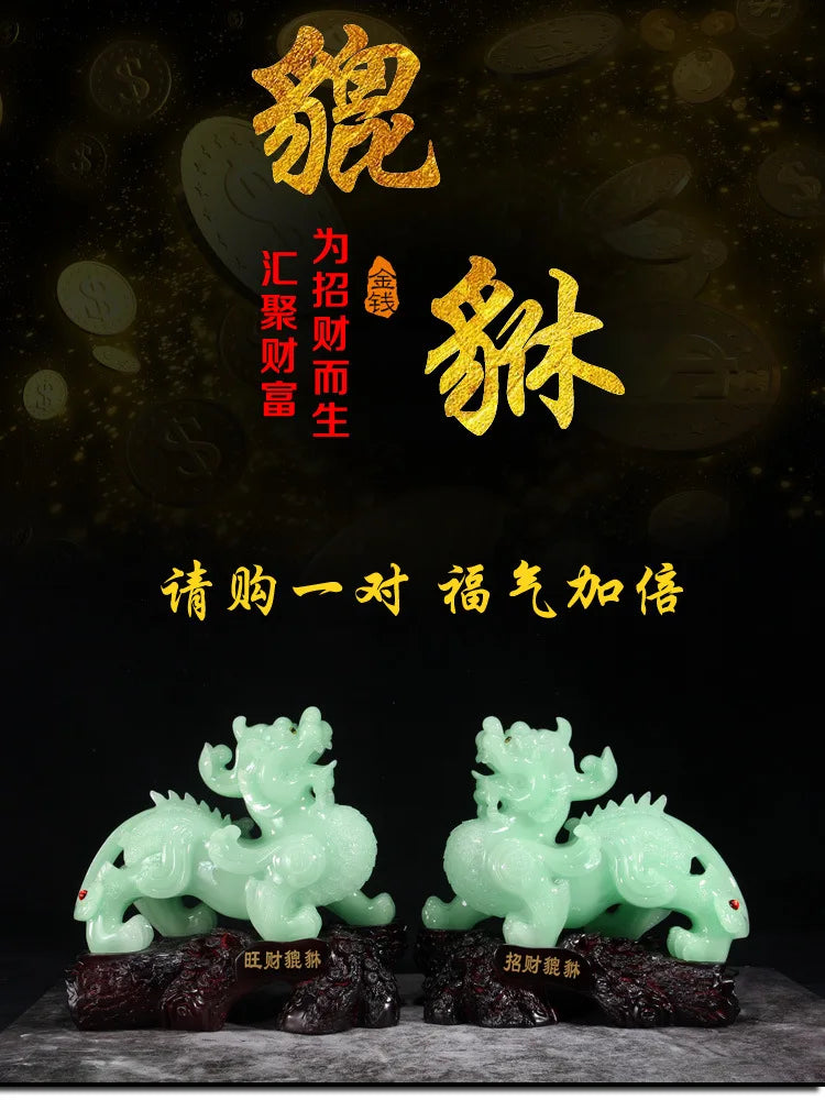 Resin crafts blue ice jade fortune pixiu placed a pair of large living room decoration shop opening gift